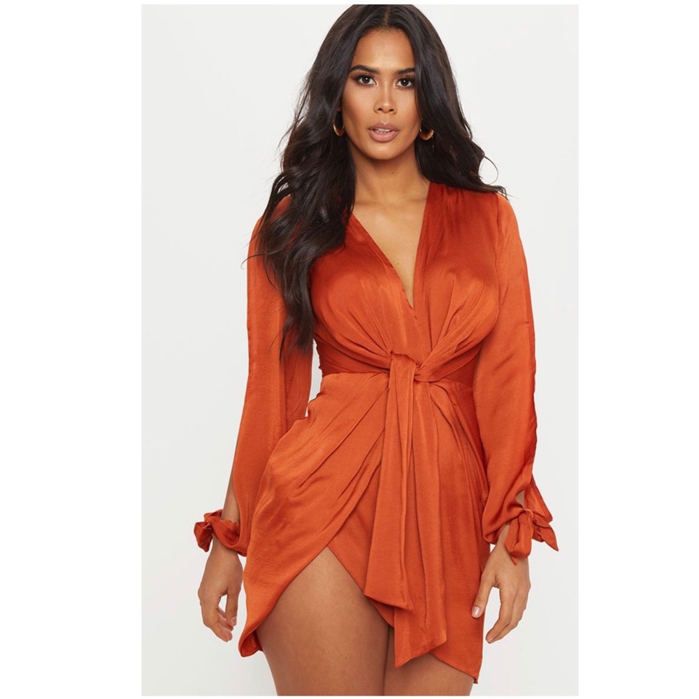 Rust Color Wrap Dress